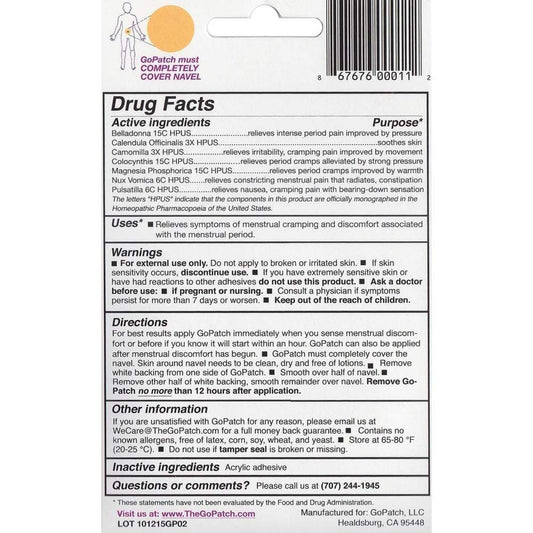 GoPatch Menstrual Cramps Relief Patch, 5 Patches