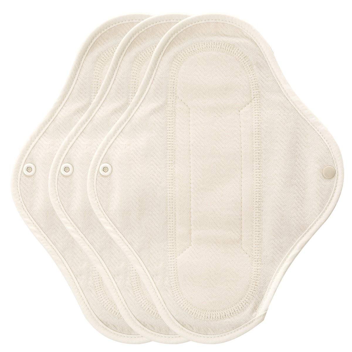 Organic Cotton Reusable Menstrual Pads Natural 3pcs of XS, S, M, or L