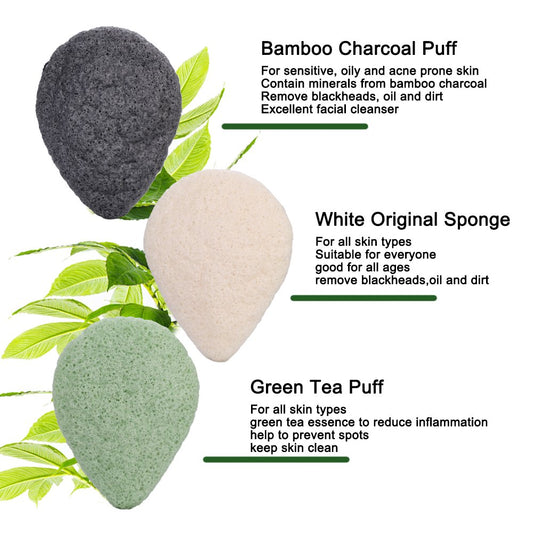 Konjac Facial Sponge 3pcs White, Charcoal, Green Tea