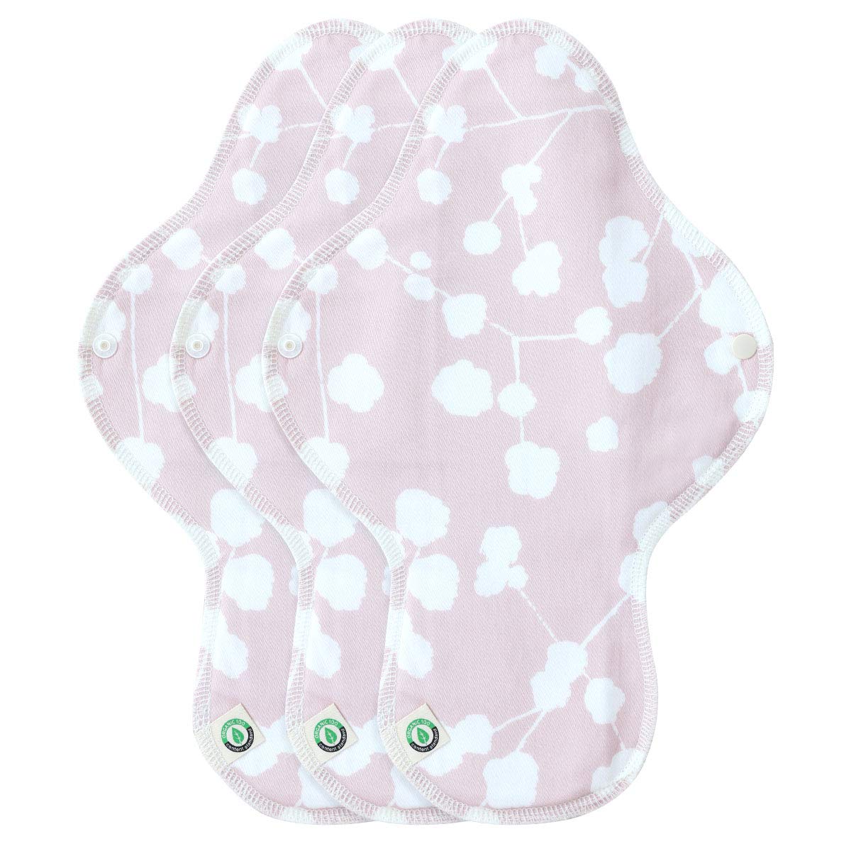 Organic Cotton Reusable Menstrual Pads Pink 3pcs of M, L, or XL