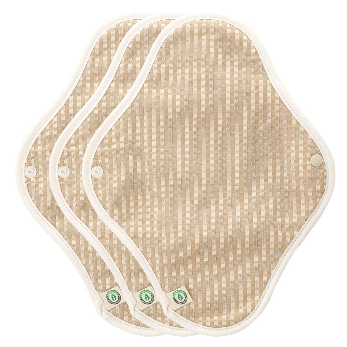 Organic Cotton Reusable Menstrual Pads Natural 3pcs of XS, S, M, or L