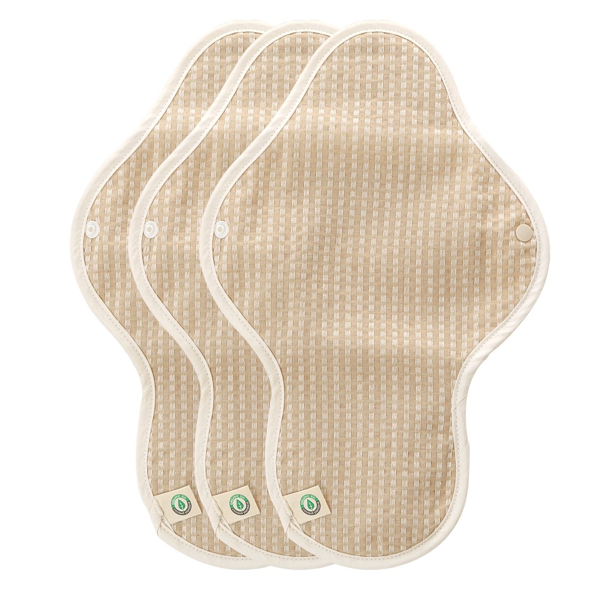 Organic Cotton Reusable Menstrual Pads Natural 3pcs of XS, S, M, or L