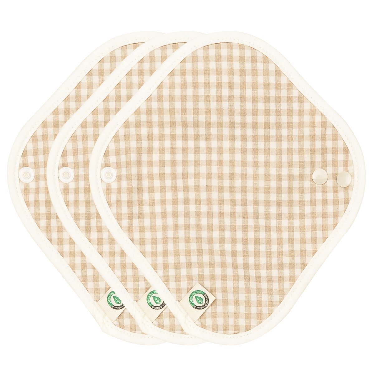 Organic Cotton Reusable Menstrual Pads Natural 3pcs of XS, S, M, or L