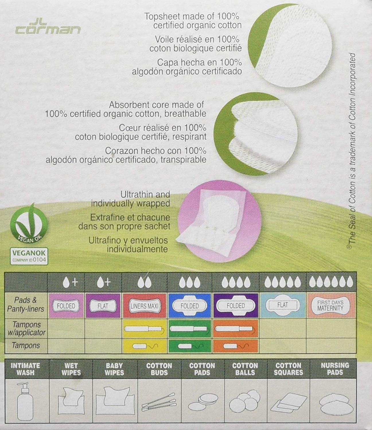 ORGANYC Cotton Panty-Liners Light Flow Folded 24ct (Individually Wrapped Pads) - Our Ladies