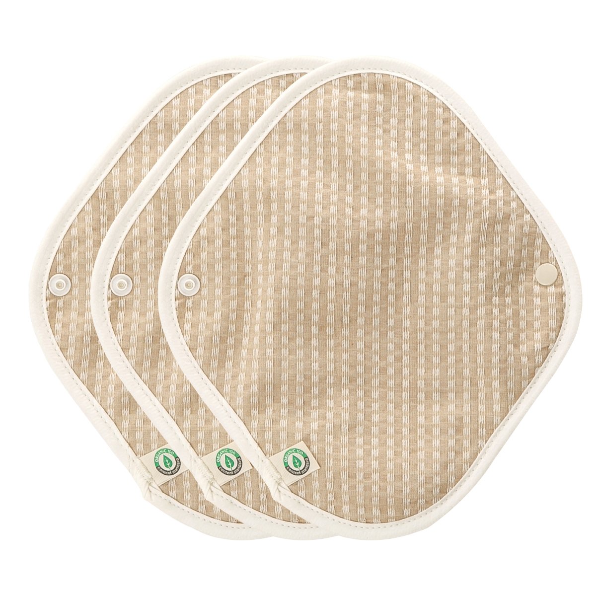 Organic Cotton Reusable Menstrual Pads Natural 3pcs of XS, S, M, or L