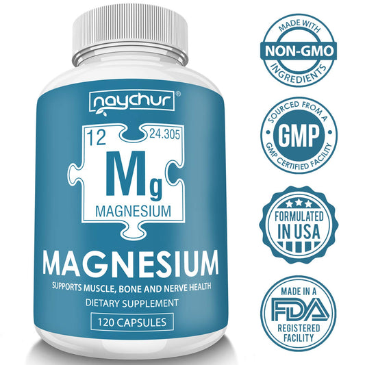 Naychur Magnesium 500mg Non-GMO 120 Vegetable Capsules - Our Ladies