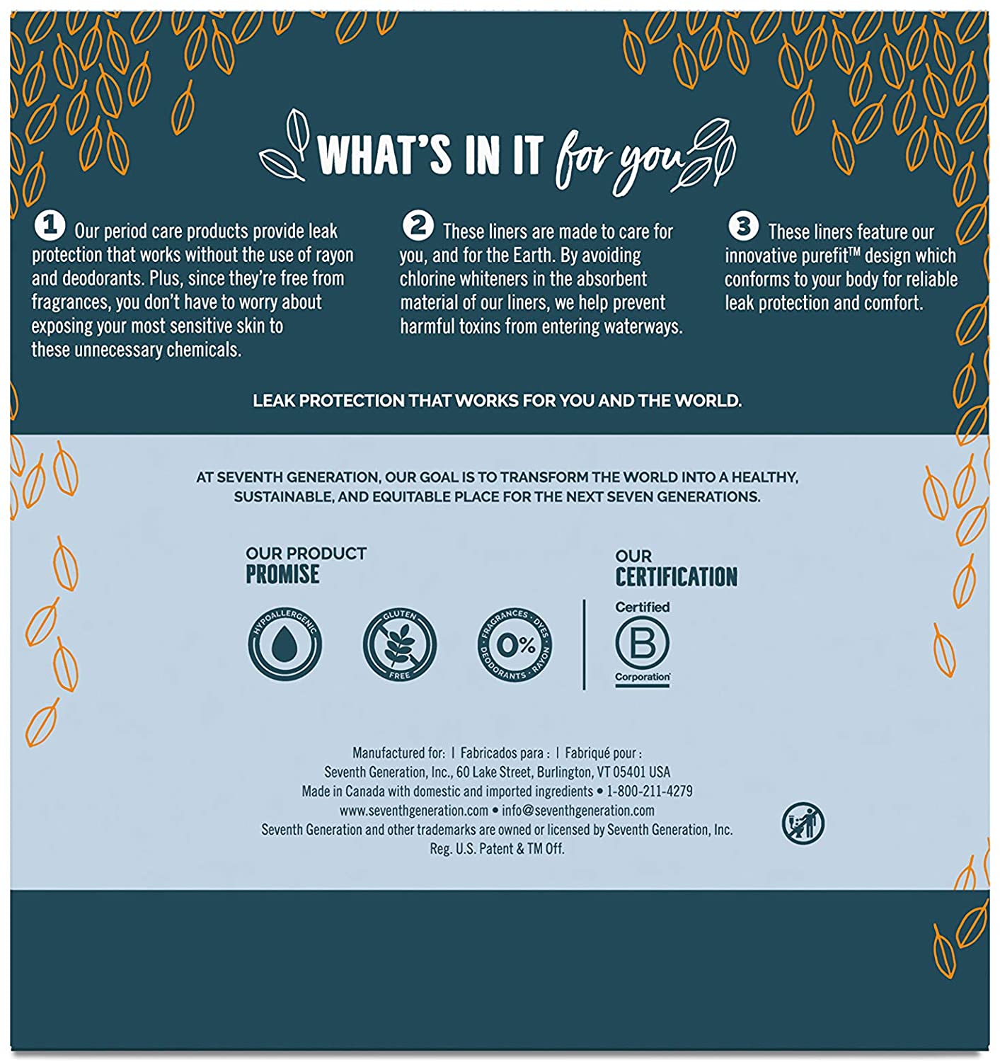 Seventh Generation Pantiliners, 100 Count