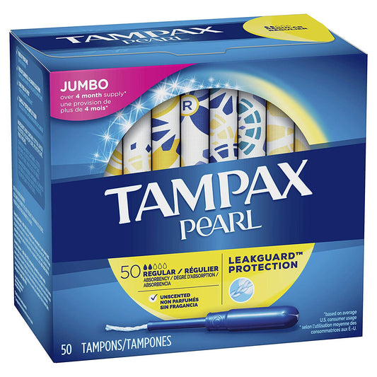 Tampax Pearl Plastic Tampons, Unscented (Regular-50ct or Super Plus-36ct)
