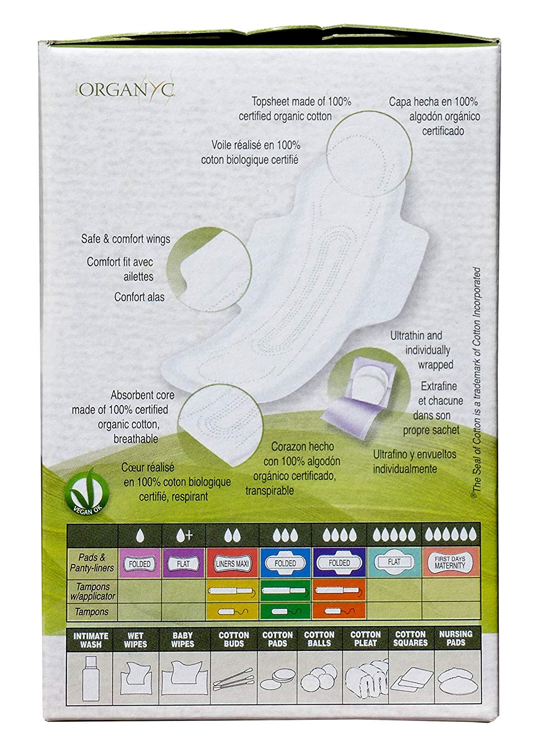 ORGANYC Hypoallergenic 100% Organic Cotton Pads Wings 10ct (Moderate, Super, Heavy Flow) - Our Ladies