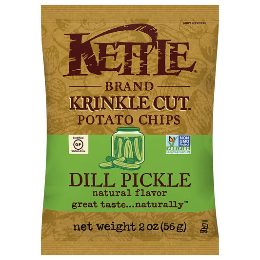 Kettle Brand Potato Chips, Krinkle Cut Dill Pickle, 2 Ounce (Pack of 6)