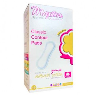 Maxim Natural Cotton Classic Contour Pads, Regular, 16ct - Our Ladies