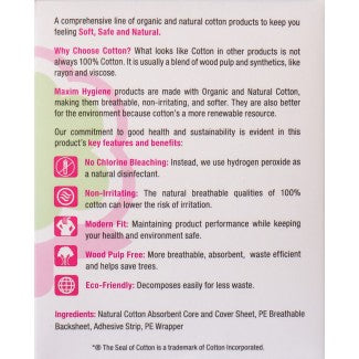Maxim Natural Cotton Ultra Thin Winged Pads, Super/Nighttime, 10ct - Our Ladies