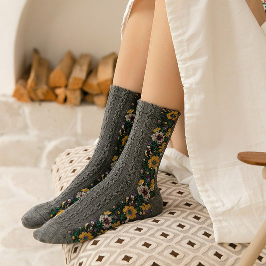 Retro Flower Crew Socks