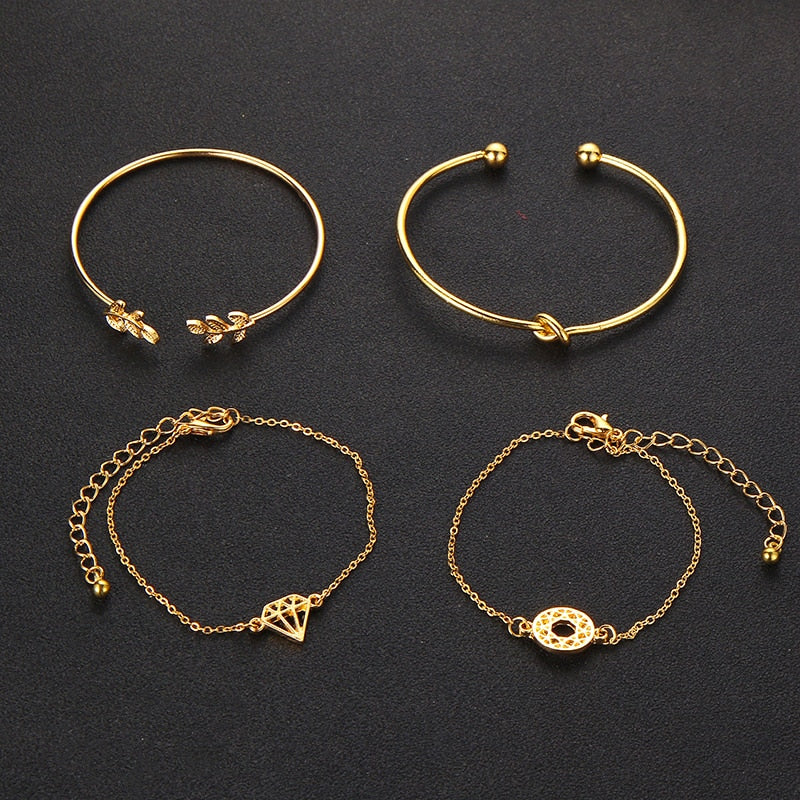 4pcs Fashion Bracelet (Bohemia, Leaf, Knot, Diamond)
