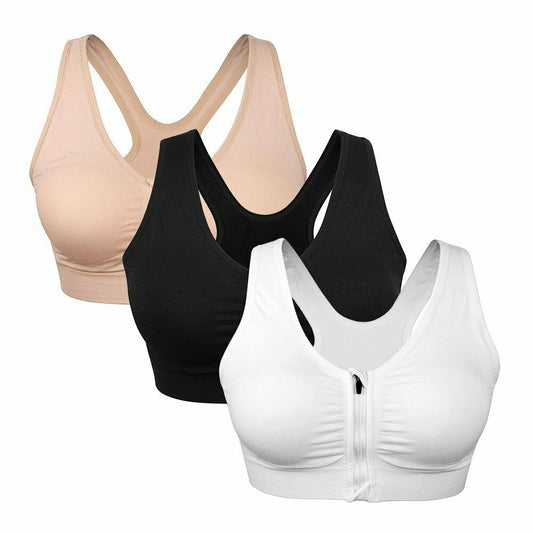 Women's Zip Front Sports Bra Wireless (Pack of 3)