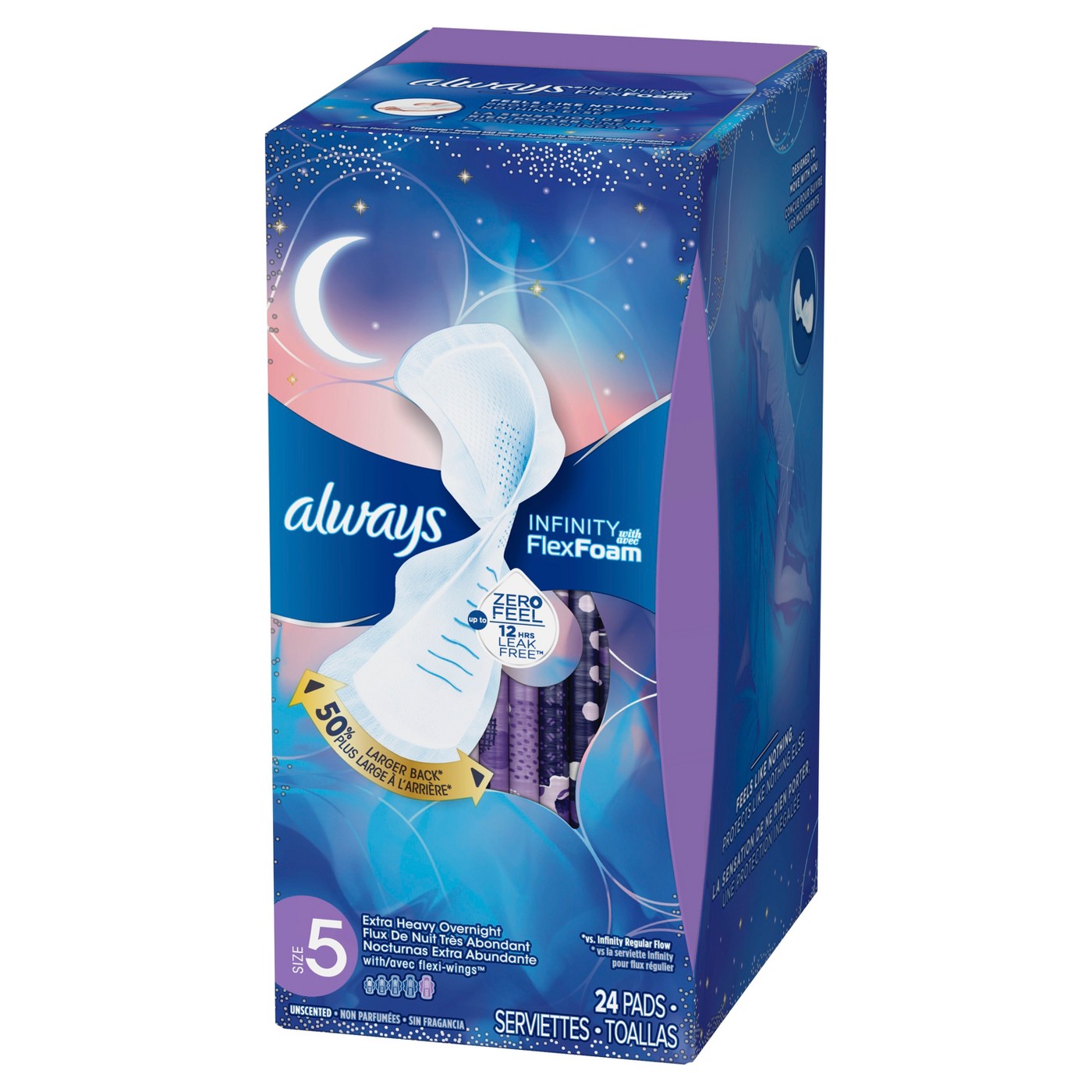 Always Infinity Size 5 Extra Heavy Overnight Pads with Wings, Unscented - Our Ladies