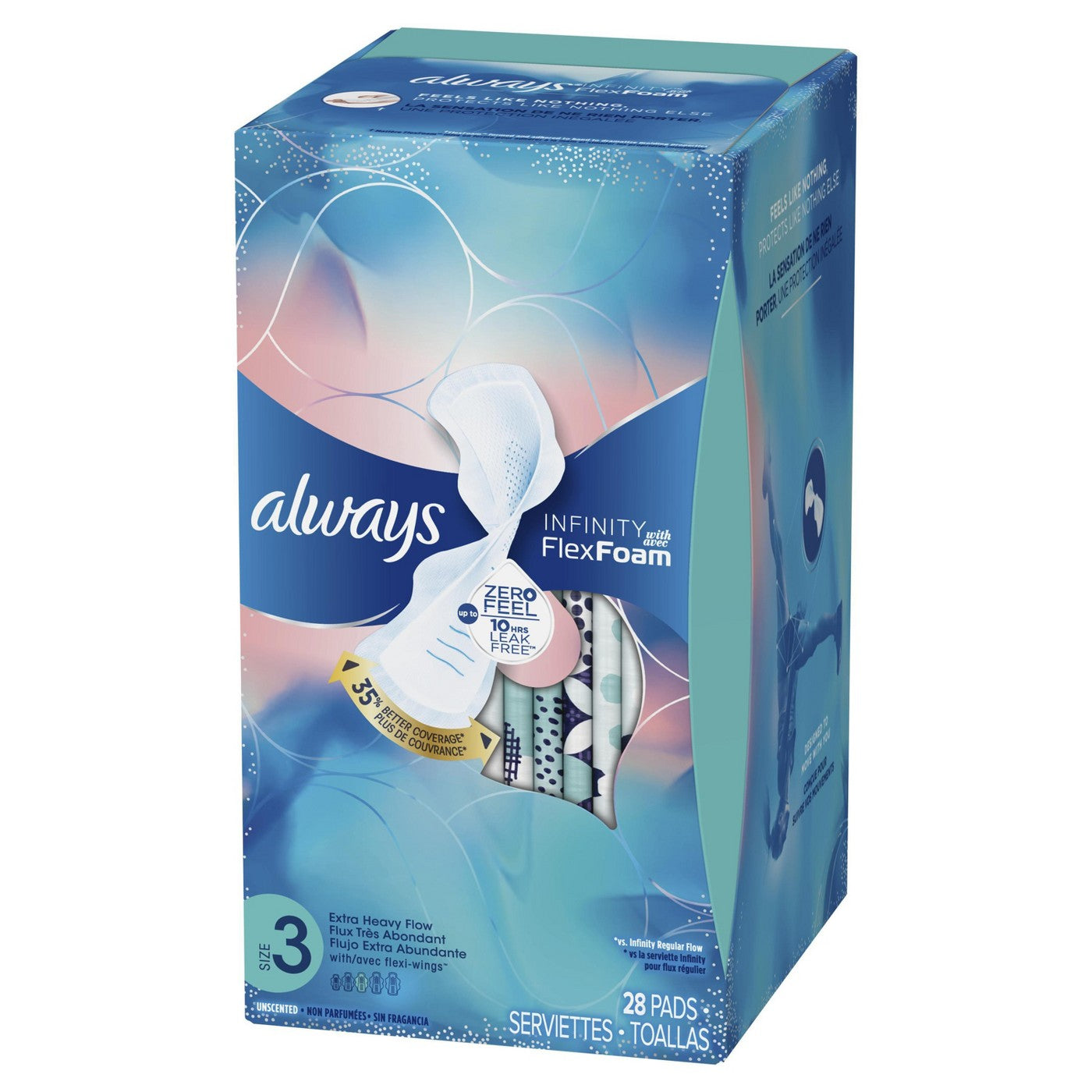 Always Infinity Size 3 Extra Heavy Flow Pads with Wings, Unscented - Our Ladies