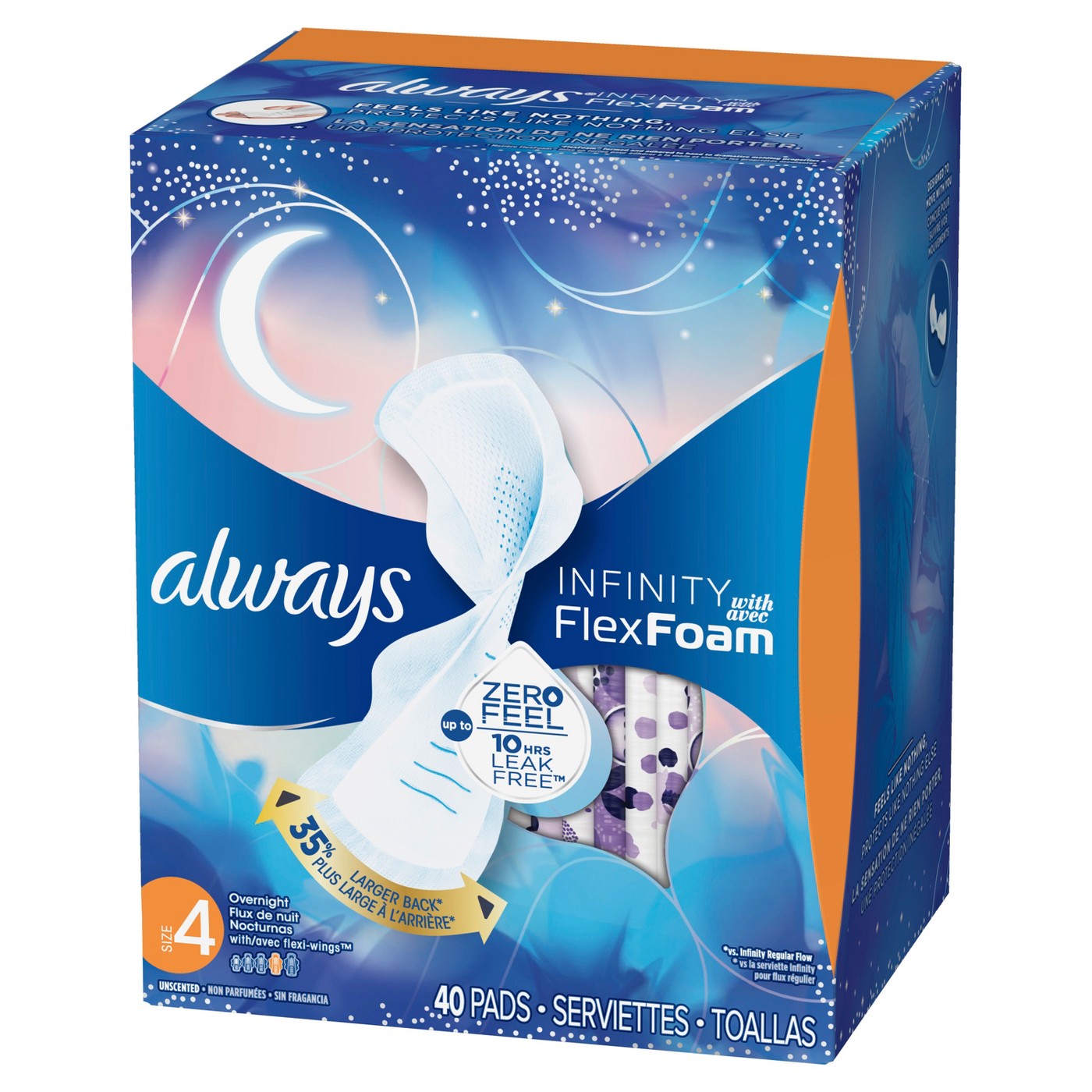 Always Infinity Size 4 Overnight Pads with Wings, Unscented - Our Ladies