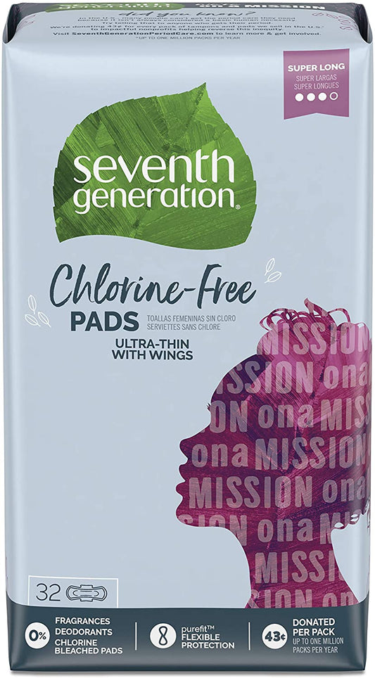 Seventh Generation Ultra Thin Pads, Super Long, 32 Count