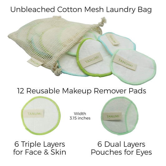 TANUMI Reusable Makeup Remover Cotton Pads 12 Pcs