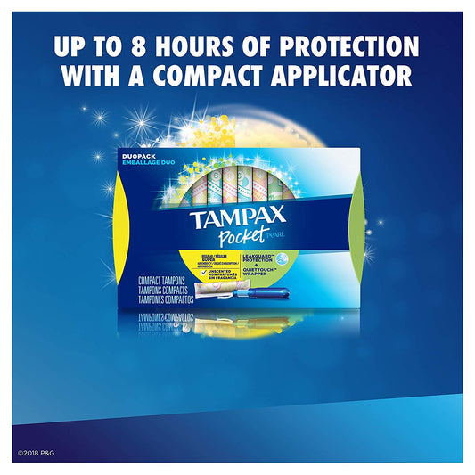 TAMPAX Pocket Pearl, Plastic Tampons, Duopack (Regular-16ct/Super-14), Unscented, 30 Count
