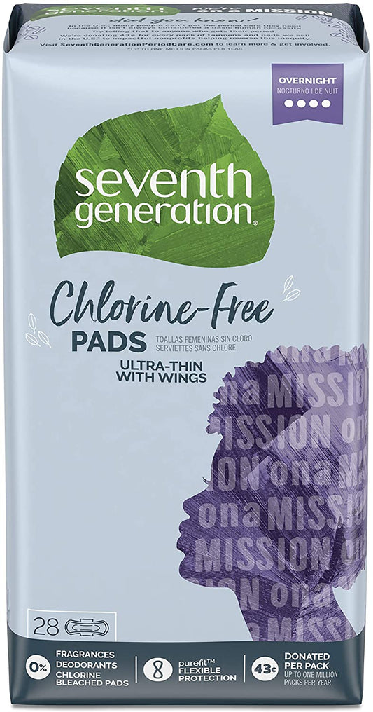 Seventh Generation Ultrathin Pads, Overnight, 28 Count