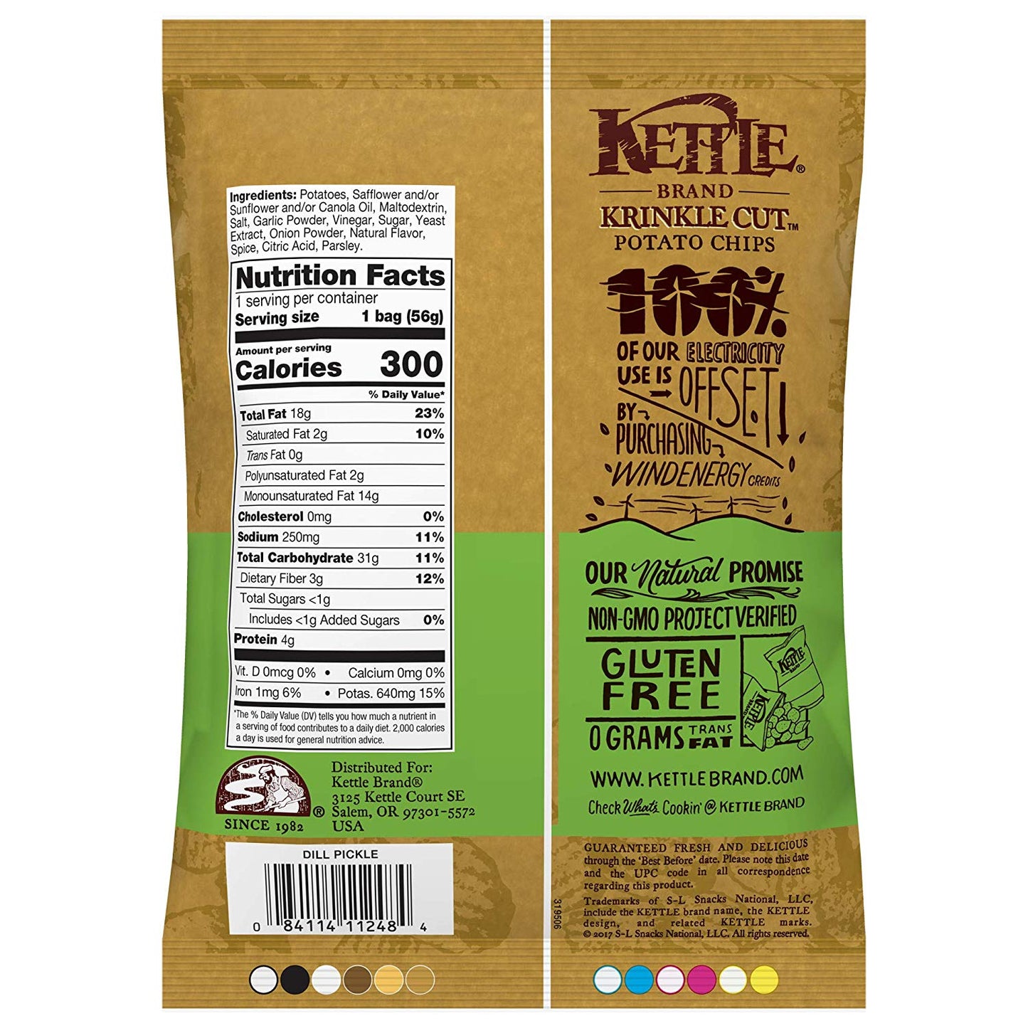 Kettle Brand Potato Chips, Krinkle Cut Dill Pickle, 2 Ounce (Pack of 6)
