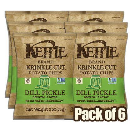Kettle Brand Potato Chips, Krinkle Cut Dill Pickle, 2 Ounce (Pack of 6)