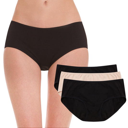 HESTA Organic Cotton Period Leak Proof Sanitary Protective Panties 3 (2 black+1 nude) - Our Ladies