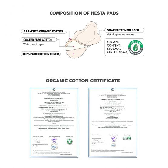 HESTA Organic Cotton Reusable Waterproof Pantyliners Pads Set of 5 - Our Ladies