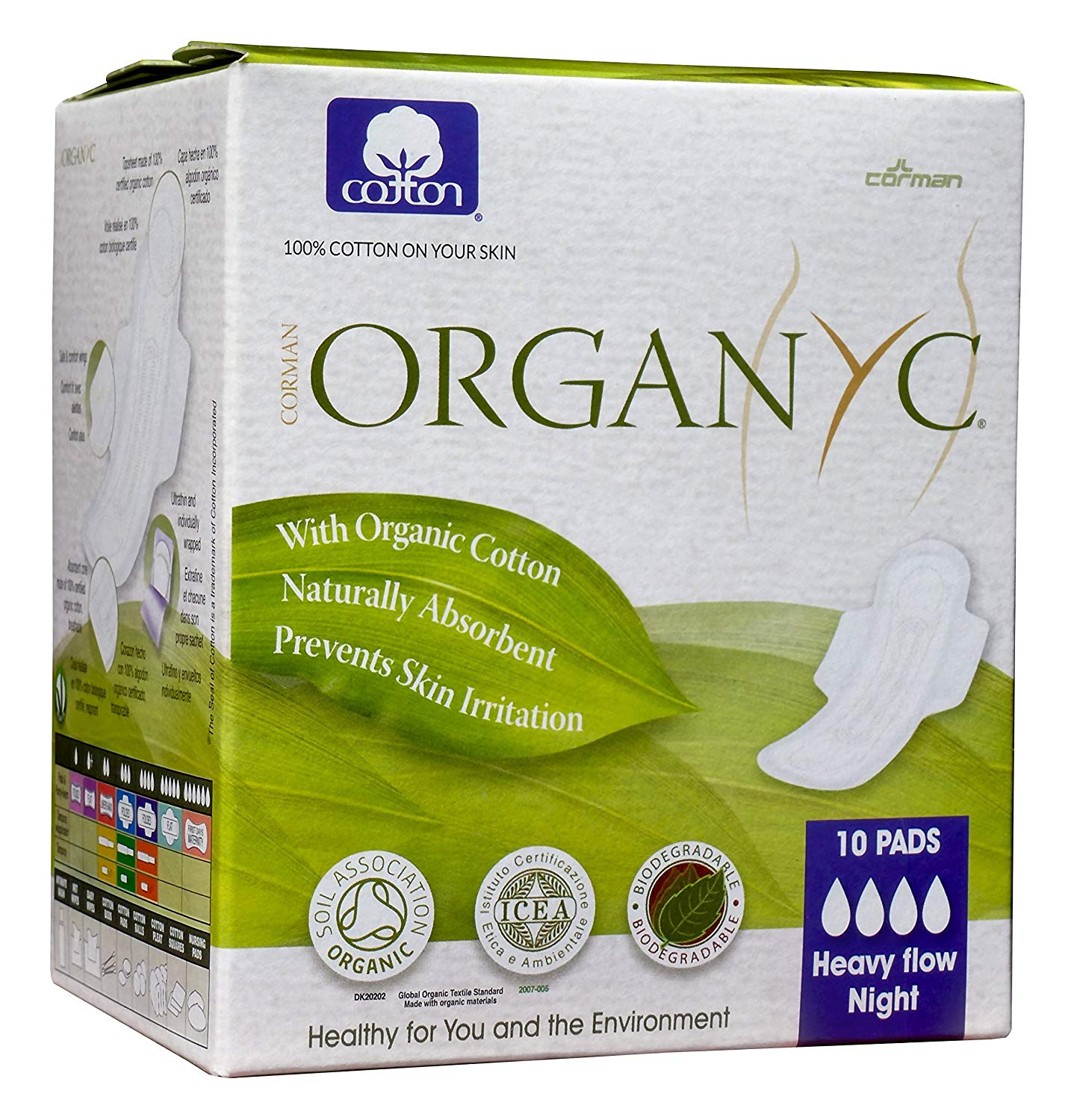 ORGANYC Hypoallergenic 100% Organic Cotton Pads Wings 10ct (Moderate, Super, Heavy Flow) - Our Ladies