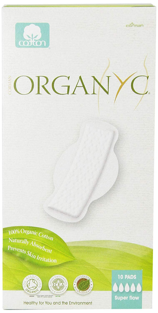 ORGANYC Hypoallergenic 100% Organic Cotton Pads Wings 10ct (Moderate, Super, Heavy Flow) - Our Ladies