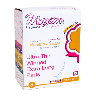 Maxim Natural Cotton Ultra Thin Winged Pads, Super Plus/Overnight, 8ct - Our Ladies