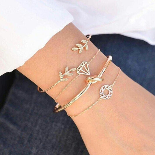 4pcs Fashion Bracelet (Bohemia, Leaf, Knot, Diamond)