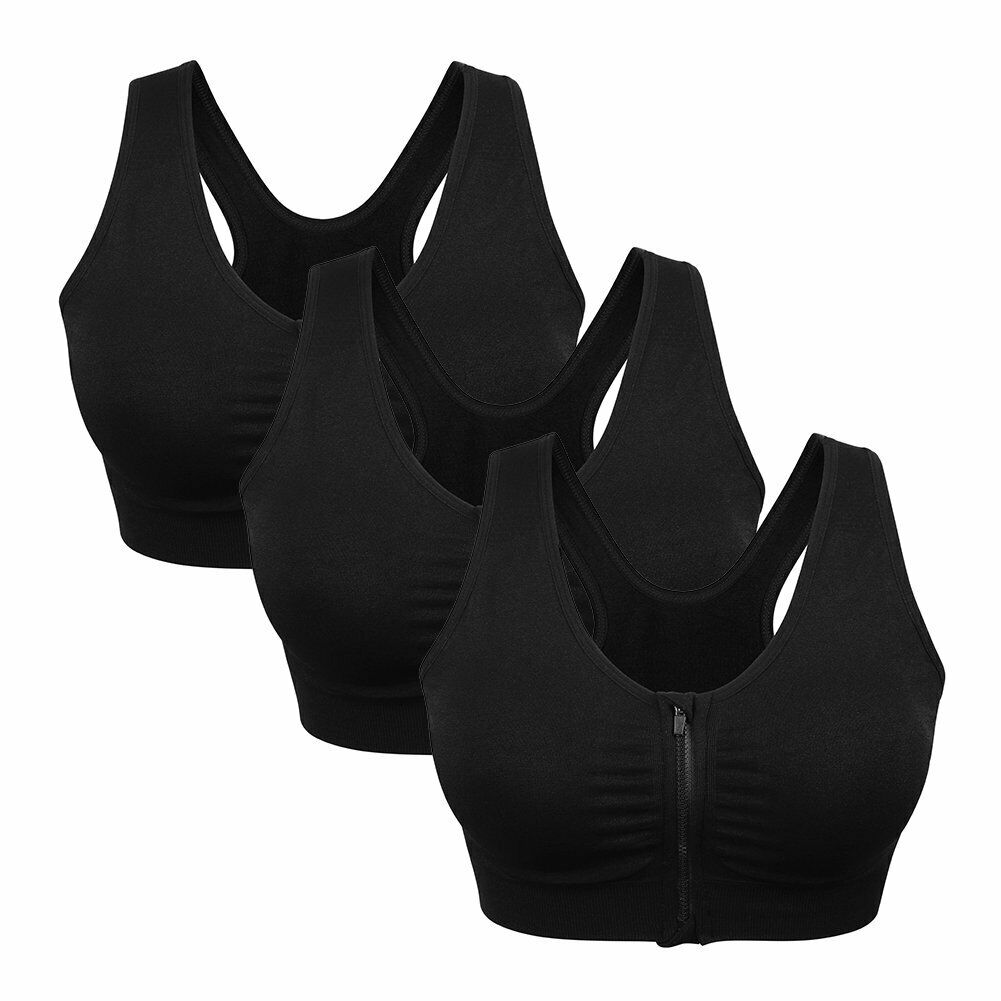 Women's Zip Front Sports Bra Wireless (Pack of 3)