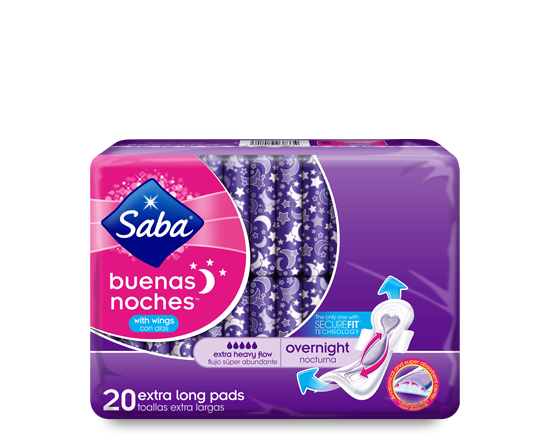 Saba Buenas Noches Overnight with Wings Long Maxi Night Pads 20 - Our Ladies