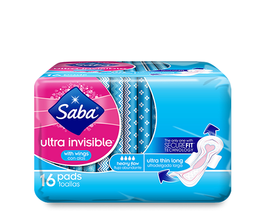 Saba Ultra Invisible Thin Long Pads with Wings 16 - Our Ladies
