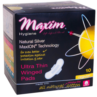 MaxION Natural Cotton Ultra Thin Winged Pads, Daytime/Regular, 10ct - Our Ladies