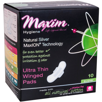 MaxION Natural Cotton Ultra Thin Winged Pads, Super/Nighttime, 10ct - Our Ladies